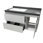 Imagen de Mueble de baño suspendido Vip Blanco 100cm mesada porcelanato gris con Bacha de Loza