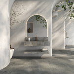 Imagen de Mueble de baño suspendido de porcelanato gris Milano 84 cm con bacha incorporada