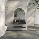 Imagen de Mueble de baño suspendido de porcelanato Negro Milano 84 cm con bacha incorporada