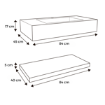 Imagen de Mueble de baño suspendido de porcelanato blanco 84 cm con bacha incorporada y estante flotante