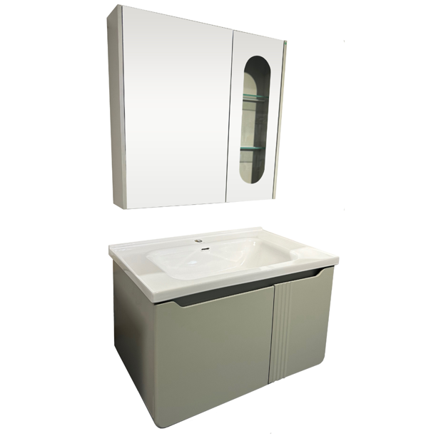 Imagen de Mueble de baño suspendido curve verde 80 cm con Bacha y Espejo botiquín