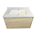 Imagen de Mueble de baño suspendido Vip Oak 80cm mesada porcelanato calacata con Bacha de Loza