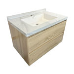 Imagen de Mueble de baño suspendido Vip Oak 80cm mesada porcelanato calacata con Bacha de Loza