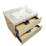 Imagen de Mueble de baño suspendido Vip Oak 80cm mesada porcelanato calacata con Bacha de Loza