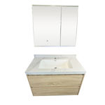 Imagen de Mueble de baño suspendido Vip Oak 80cm mesada porcelanato calacata con Bacha de Loza