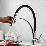 Imagen de Grifería de cocina Monocomando de mesada con pico extraible negro Satinado