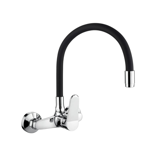 Imagen de Grifería de Cocina Monocomando de pared pico Flexible Negro Murdock Cromado Brillante