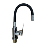 Imagen de Grifería de Cocina Monocomando de mesada pico Flexible Negro Murdock Cromado Brillante