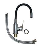 Imagen de Grifería de Cocina Monocomando de mesada pico Flexible Negro Murdock Cromado Brillante