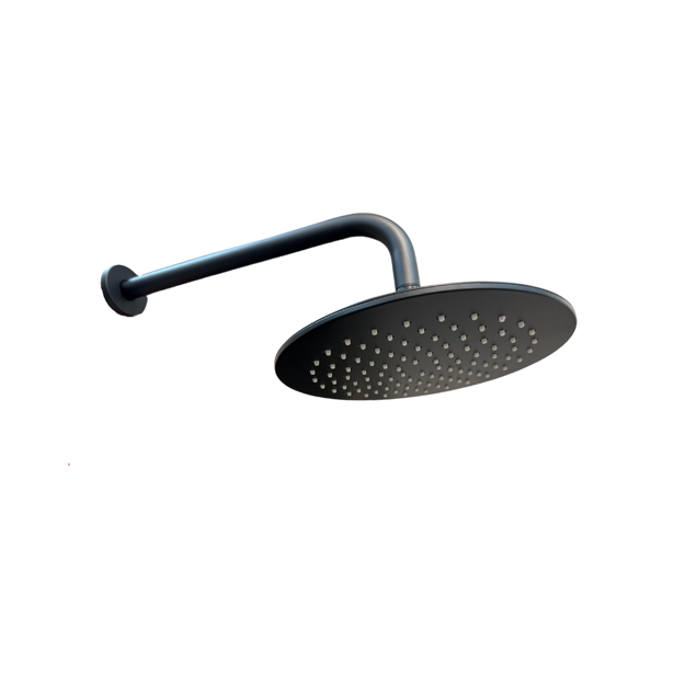 Imagen de Roseta y brazo de ducha negro mate 20cm acero 201