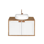 Imagen de Mueble de baño suspendido Creta Rustico Blanco 78 cm con bacha y espejo Botiquín