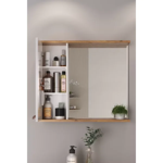 Imagen de Mueble de baño suspendido Creta Rustico Blanco 78 cm con bacha y espejo Botiquín