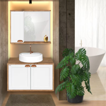 Imagen de Mueble de baño suspendido Creta Rustico Blanco 78 cm con bacha y espejo Botiquín