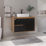 Imagen de Mueble de baño suspendido Clarice 78 cm Negro/Catedral con bacha