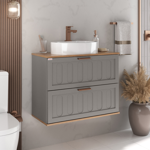 Imagen de Mueble de baño suspendido Milena 78 cm Avellana/Catedral con bacha