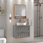 Imagen de Mueble de baño suspendido Milena 78 cm Avellana/Catedral con bacha