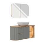 Imagen de Mueble de baño suspendido Tereza Cristina 100 cm Catedral/Avellana con bacha y botiquin