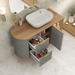 Imagen de Mueble de baño suspendido Tereza Cristina 100 cm Catedral/Avellana con bacha y botiquin