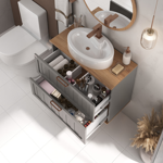 Imagen de Mueble de baño suspendido Milena 78 cm Avellana/Catedral con bacha y espejo