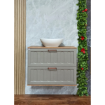 Imagen de Mueble de baño suspendido Milena 78 cm Avellana/Catedral con bacha y espejo