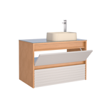 Imagen de Mueble de baño suspendido Osaka Beige con tapa de vidrio sin bacha