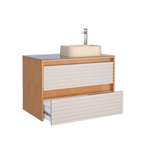 Imagen de Mueble de baño suspendido Osaka Beige con tapa de vidrio sin bacha