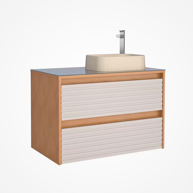 Imagen de Mueble de baño suspendido Osaka Beige con tapa de vidrio sin bacha