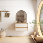 Imagen de Mueble De Baño Suspendido Osaka Beige 82 cm con bacha De Loza y Tapa de Vidrio