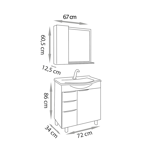 Imagen de Mueble de baño de pie Crystal Roble 72 cm con Bacha de resina y espejo con botiquín