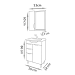Imagen de Mueble de baño de pie Crystal Nogal 56 cm con Bacha de resina natural y espejo botiquín