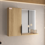 Imagen de Mueble de baño suspendido Crystal  Roble 56 cm Bacha de resina natural y espejo con botiquín