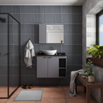 Imagen de Mueble de baño suspendido Aster Gris 80 cm mesada granito sin bacha