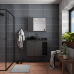 Imagen de Mueble de baño suspendido Aster Negro 80 cm mesada granito sin bacha