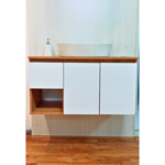 Imagen de Mueble de baño suspendido Apollo Rustico Blanco 90 cm con bacha y botiquín