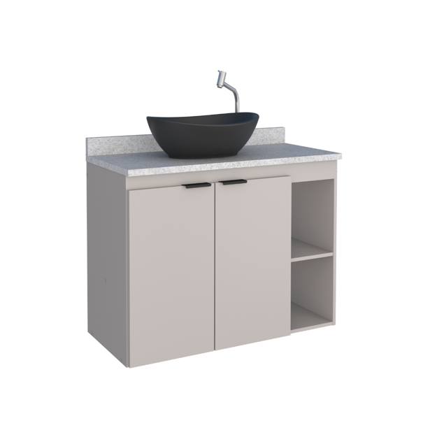Imagen de Mueble de baño suspendido Aster beige 80 cm mesada granito blanco sin bacha