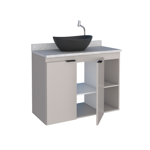 Imagen de Mueble de baño suspendido Aster beige 80 cm mesada granito blanco sin bacha