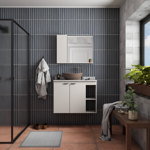 Imagen de Mueble de baño suspendido Aster beige 80 cm mesada granito blanco sin bacha