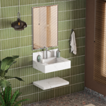 Imagen de Mueble de baño suspendido de porcelanato Blanco Calacata Napoles 60 cm con bacha incorporada