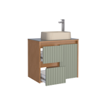 Imagen de Mueble de baño suspendido Kyoto Verde 61 cm con tapa de vidrio y bacha de loza