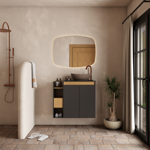 Imagen de Mueble de baño suspendido Lotus Negro 80 cm con tapa de vidrio sin bacha