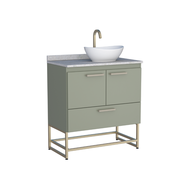 Imagen de Mueble De Baño De Pie Suez Verde 80 cm con mesada Granito y Bacha De Loza