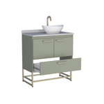 Imagen de Mueble De Baño De Pie Suez Verde 80 cm con mesada Granito y Bacha De Loza