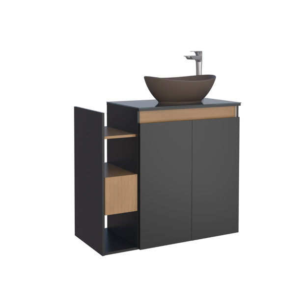 Imagen de Mueble de baño suspendido Lotus Negro 80 cm con tapa de vidrio con bacha