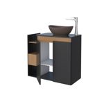 Imagen de Mueble de baño suspendido Lotus Negro 80 cm con tapa de vidrio con bacha