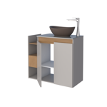 Imagen de Mueble de baño suspendido Lotus Beige 80 cm con tapa de vidrio con bacha