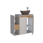 Imagen de Mueble de baño suspendido Lotus Beige 80 cm con tapa de vidrio con bacha