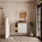 Imagen de Mueble de baño suspendido Lotus Beige 80 cm con tapa de vidrio con bacha