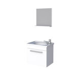 Imagen de Mueble de baño suspendido Agata Blanco 50 cm bacha de resina natural y espejo