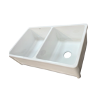 Imagen de Pileta de cocina doble de loza blanca brillante DMC 81X51X25 .