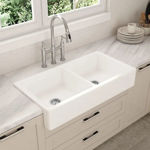 Imagen de Pileta de cocina doble de loza blanca brillante DMC 81X51X25 .